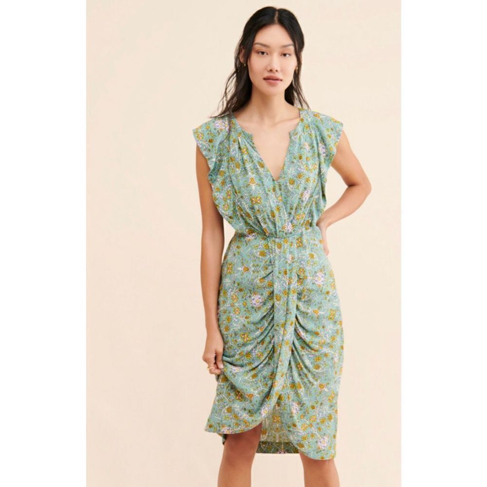 Maeve Floral Midi Dress in Blue and Yellow